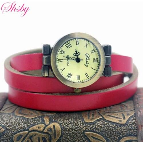 Shsby fashion hot-selling womens long Genuine leather female watch ROMA vintage bronze watch women dress watches