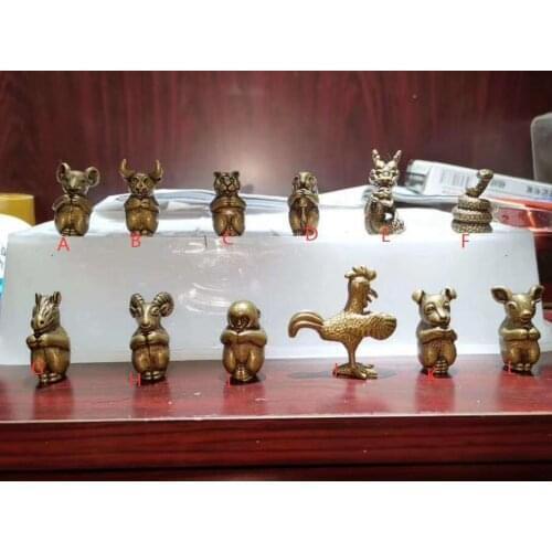 Chinese Bronze Brass 12 Bronze Statues Auspicious Animal Zodiac Signs 4~5cm