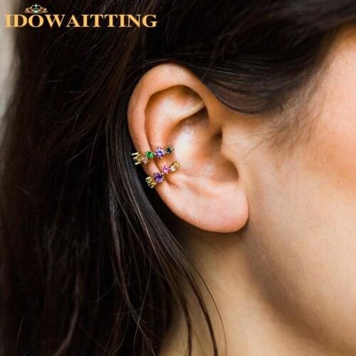 2019 high quality 1 PIECE Pastel rainbow cz circle ear cuff gold silver color no piercing fashion women clip on earring