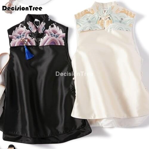 2021 embroidery qipao woman vest chinese style women sleeveless vintage print long ethnic waistcoat satin ethnic coats tops