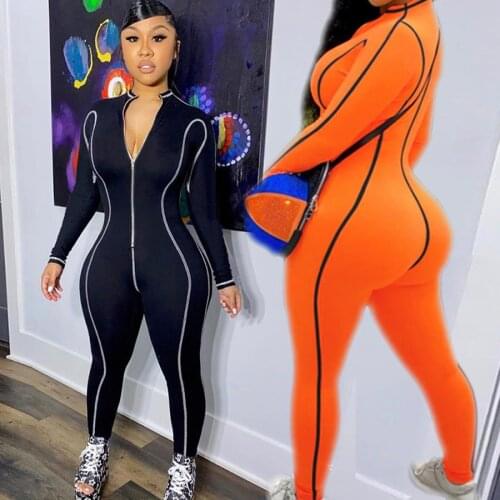 Sisterlinda High Street Long Rompers Women Playsuit Stripe Zipper Skinny Jumpsuits Streetwear Mujer Sportsuit 2020 New Body Suit