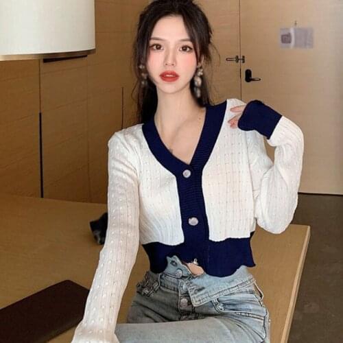 Autumn Women V-Neck Sweater Jacket Casual Long Sleeve Knitted Cardigan Tops Sweater Coat YTUW1