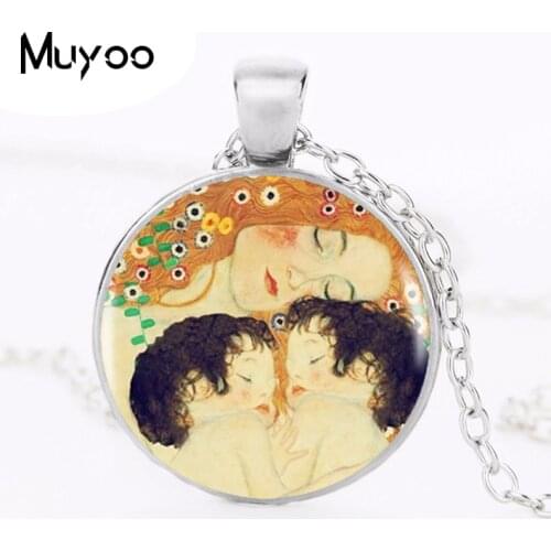 2017 Gustav Klimt - Mother and Child Pendant Choker Statement Round Necklace For Women Dress Accessories Glass Dome Jewelry HZ1