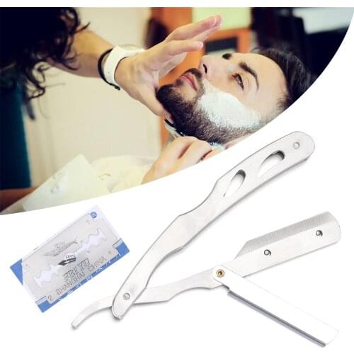 1PC New Men Manual Straight Barber Edge Steel Razor Beard Face Hair Remover Folding Shaving Knife With 10pc Blades Barber Tools