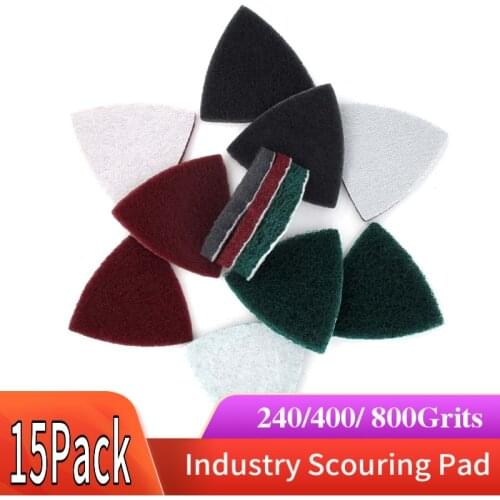 15Pcs Multi-purpose Triangle Scouring Pad 90x90x90mm 240 to 800 Grit Industrial Heavy Duty Nylon Cleaning Cloth Hook and Loop