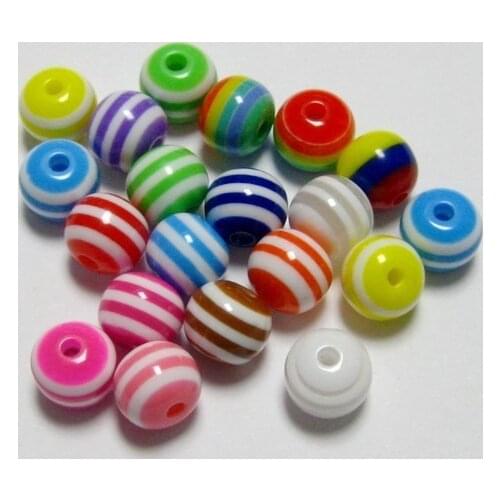 200pcs 8mm Mixed Colour Stripes Acrylic Round Beads Bracelet Jewelry diy Accessories