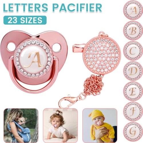 26 Name Initial Letter Baby Pacifier and Pacifier Chain Clip Newborn Dummy Soother Free Baby Soother Silicone Infant Nipple Clip