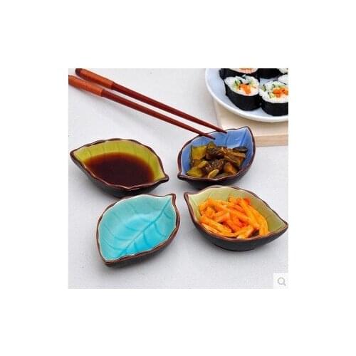 Leaf Ceramics Dish Kitchen Multi-purpose Condiment Dish Ice Cracking Glaze Condiment Sauce Vinegar Tableware