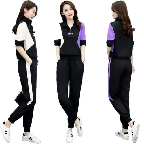 Big Size M-4XL Casual Sportswear Lady Loose Two Piece Set Spring Summer Short Sleeve Tops Trouser Set for Women Tracksuit Female