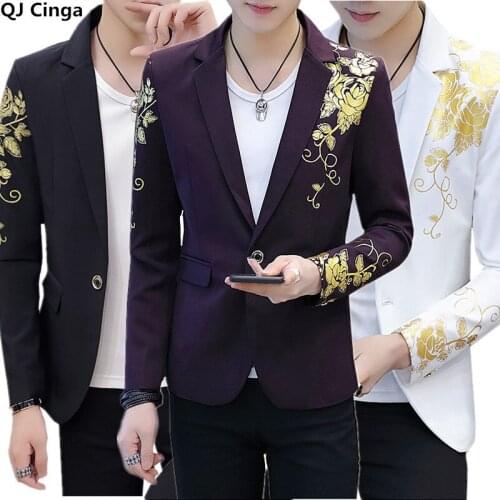 Black Printed Blazer Mens Wedding Party Coat White Red Slim Men Dress Jaqueta Spring/Autumn New Floral Jacket 3xl