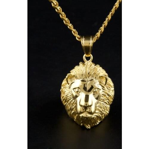 CY&CM Hip hop Men Women Stainless Steel Lion Head Pendant Necklace Iced Out 24K Gold Color Punk Animal Pendant Fashion Jewelry