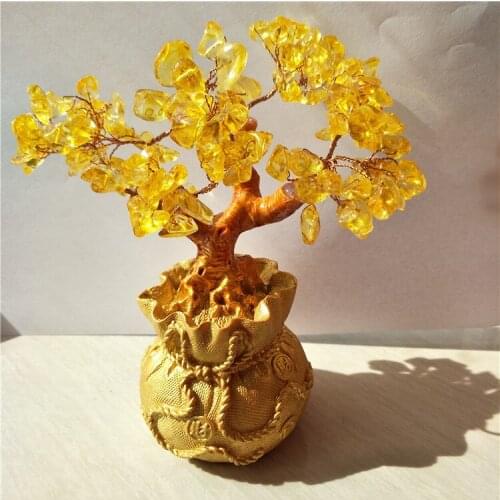 DHX SW Unique citrine crystal flower tree money wealth tree home decoration gifts money bag for christmas decoration