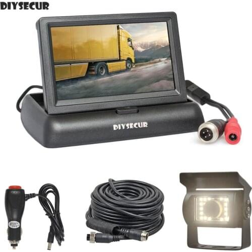 DIYSECUR DC12V-24V 4.3inch Reverse Rear View Car Monitor Waterproof CCD LED Night Vision Bus Truck Camera free Car Charger