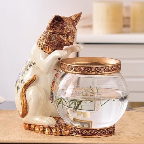 European cute kitten cat fish tank pendant living room study bedroom kid interest adornment wealth vase home creative decoration