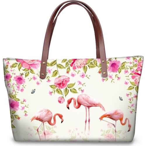 HaoYun Luxury Womens Totes Handbag Flower Flamingos Pattern Large Capacity Girls Shoulder Bags Animal Design Ladies Purse Bags