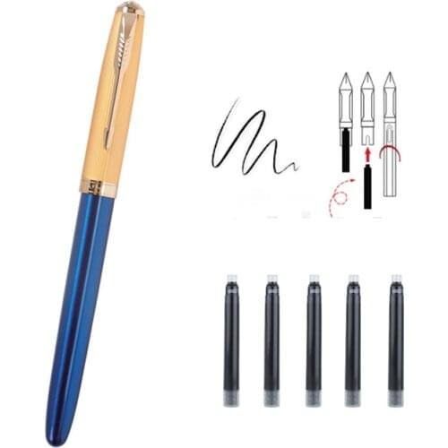 Jinhao Arrow Clip Dark Blue Fountain Pen 0.38MM Nib Size High Quality Metal Inking Pens for Office Supplies School Supplies