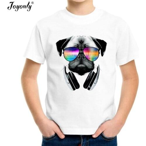 Joyonly 2018 fashion summer DJ music dog pug clothing for kids girl boys short sleeve rock print 3d t shirts tops baby clothes