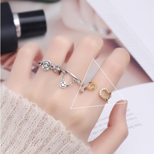 Japan And Korea S925 Pure Silver Pin Paper Clip Tail Ring Temperament Micro Articulation Ring Female Silver Jewelry Holiday Gift