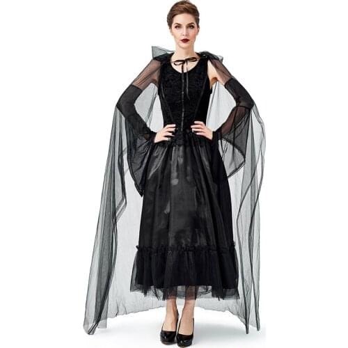 Queen Halloween Black Gothic Witch Costume for Adult Women Carnival Fantasia Witch Cosplay Game Role Party Funny Dress Witch