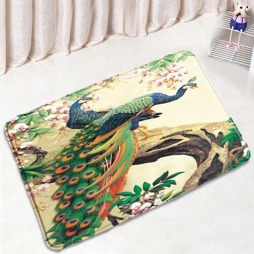 Chinese Style Peacocks Bathroom Mat Elegant Animal Flower Non-Slip Carpet Home Decor Bath Kitchen Bedroom Doorway Rugs Door Mats