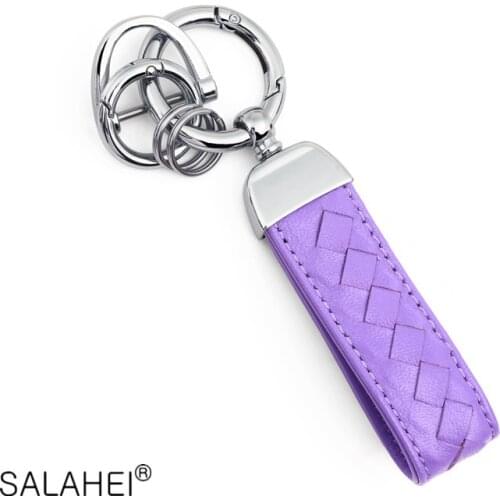 Colorful Car Key Chain Genuine Leather Keyring Braided Woven Rope Car Keychain Key Holder Men Women Hand-woven Hanging Buckle