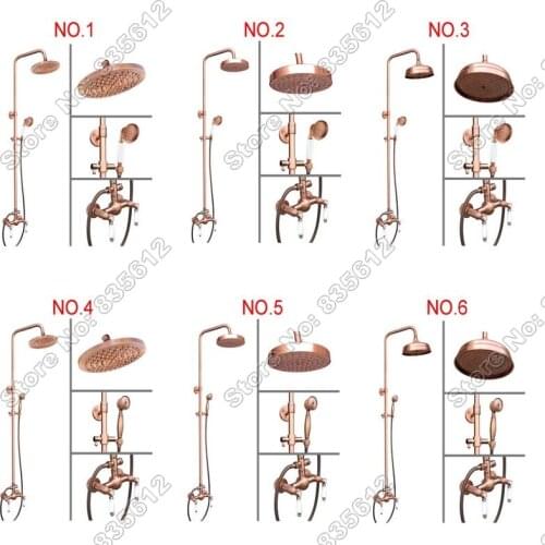 Bathroom Round Rain Shower Faucet Sets Antique Red Copper Finish Wall Mounted Dual Ceramic Handle Mixer Taps + Hand Spray Jrg002