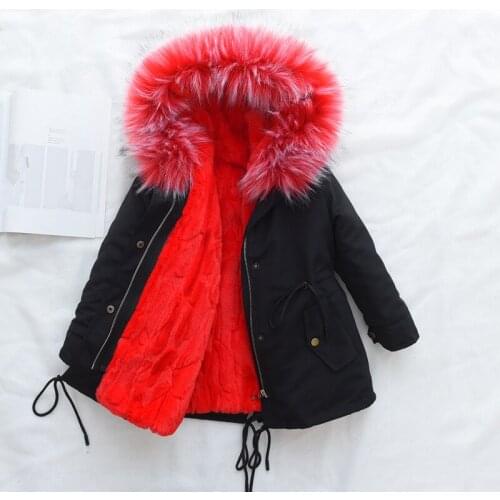 Children Faux Fur Jackets Autumn Winter Boys Girls Liner Rex Rabbit Fur Collar Cotton-Padded Coats Kids Removable Hooded Parkas