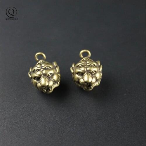 Brass Five Eyes Leopard Keychain Pendants Brass Lucky Animal Key Chains Hanging Ornaments Handmade Retro Key Jewelry Accessories