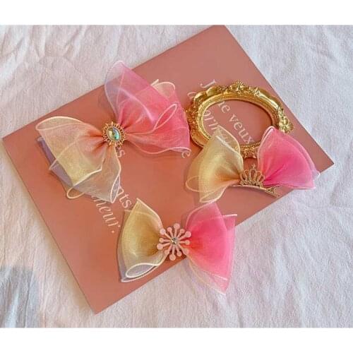 Korean Gradient color Hair Bow Sweet Hair Clips Girls hair Accessories Lace Hairpins Net yarn Side Clip Girls Headwear Kids Gift