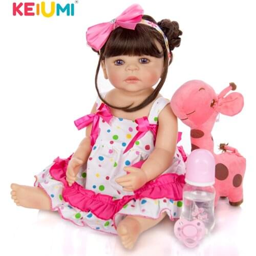 KEIUMI Cute 22'' Real Full Silicone Vinyl Reborn Baby Girl Dolls DIY Toy Lifelike Baby Reborn 55 cm Can Bath Educational Gifts