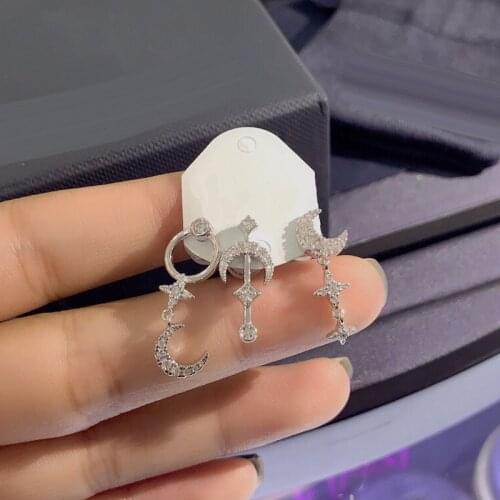 Brand 1:13pcs/set Fashion Silver Color Moon and Stars Stud Set Earrings with High Quality Zirconia Women Luxury Jewelry