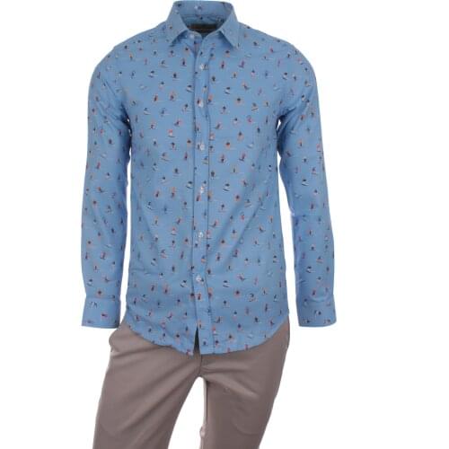 Gentilbay Mens Ski Printed Blue Slimfit Long-Sleeve Sport Shirt DPD142