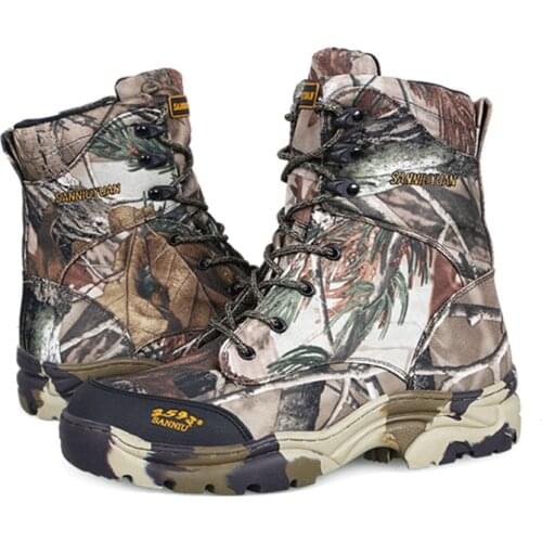 Men outdoor jungle desert hiking waterproof leaf bionic camouflage thin boots spring autumn training hunting tactical high shoes