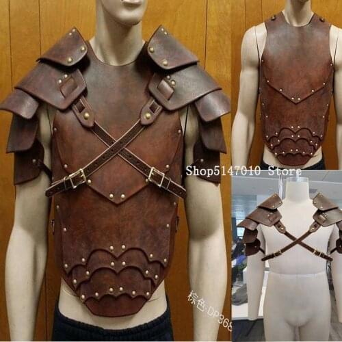 Male Medieval Costume Armor Cosplay Accessory Vintage Gothic Warrior Knight Shoulder PU Leather Harness Chest Belt adjustable