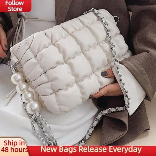 Soft Plaid Clutch Bags Women 2021 Small Chains Pearl Crossbody Bags Branded Designer Shoulder Handbags Purse Fashion Casual