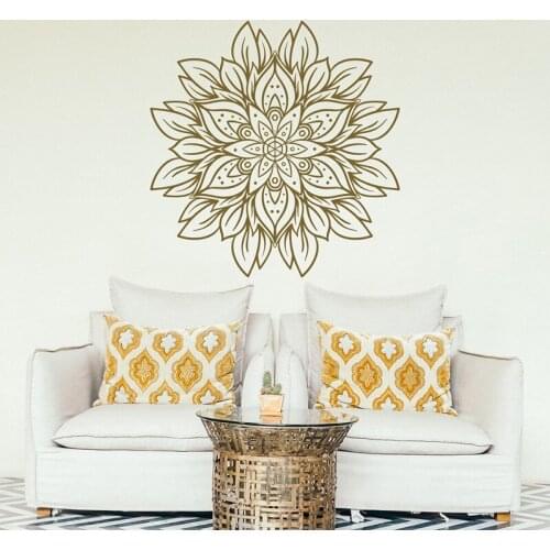 NEW Flower Mandala Wall Decal- Gold Mandala Design Vinyl Decal Sticker for Bedroom Living Room Yoga Studio Meditation A12-030