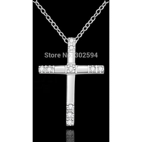 New fashion silver Engagement Zircon CRYSTAL Wedding WOMEN lady Cross necklace hot sale N539