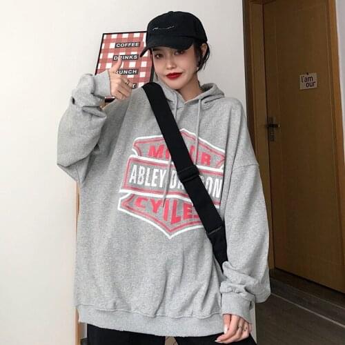 Autumn 2020 Korean Fashion Loose Cotton Hoodies Letter Printed Top Large Women Sweatshirt Thickened Winter Em