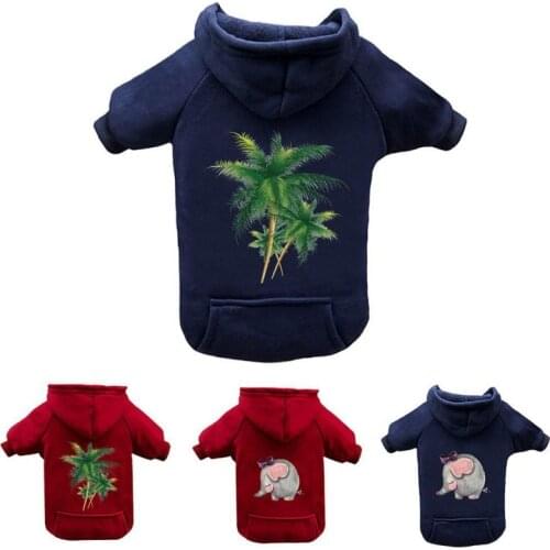 Pet Dog Autumn Winter Warm Plus Velvet Hat Pocket Sweater Hoodies Elephant Skr Cats Pattern Pet Costume Jacket Clothes Pet Suppl