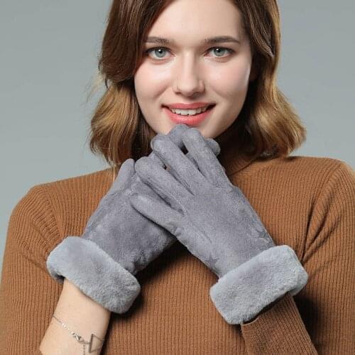 Q Winter Women Gloves Double Layer Thick Plush Warm Autumn Winter Gloves Outdoor Windproof Touch Screen Mitts 2021