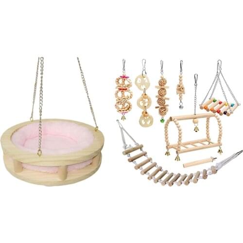 Pet Hammock Hamster Hanging Bed Small Animal Warm House Hut with 8 Packs Bird Parrot Swing Toy,Wood Bell Bird Cage Toys