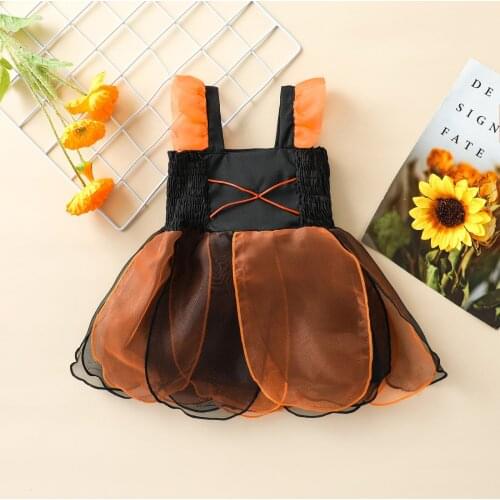 Toddler Infant Baby Girl Halloween Tutu Dress Sleeveless Layered Mesh Ruffle Tulle Mini Witch Dresses Cosplay Costumes Outfits