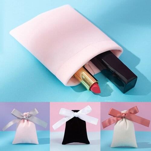 Plush Flannel Pouches Jewelry Velvet Bags With Ribbon Wedding Candy Gift Packing Christmas Decor Storage