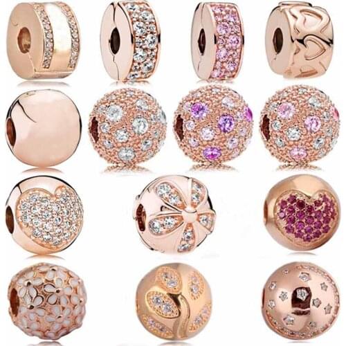 DIY Charms Rose Pink Cosmic Stars Shining Elegance Heart Night Star Clip 925 Sterling Silver Bead Fit Pandora Bracelet Jewelry