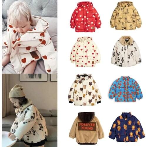 Mini Brand Kids New Winter Clothes Boys Clothes Down Jackets Hoodie Warm Baby Girls Fur Coats Cotton Outwear Tops Bubble Coat