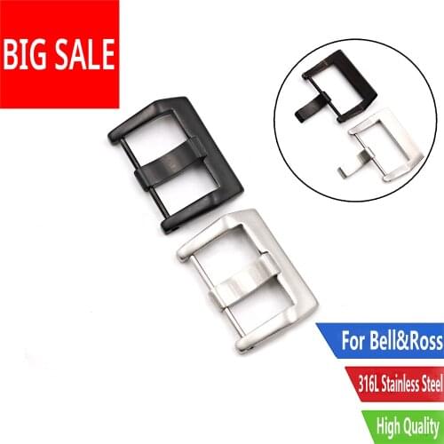 CARLYWET 24mm Black Silver High Quality 316L Stainless Steel Watch Band Strap Belt Pre V Screw Pin Buckle For Bell&Ross