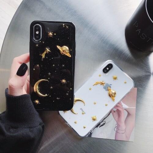 Luxury Shiny Gold Foil Cosmic Planet Phone Case For Iphone 12 Mini 11 Pro MAX X XR XS SE 2020 7 8 Plus Bumper Back Cover Caoa