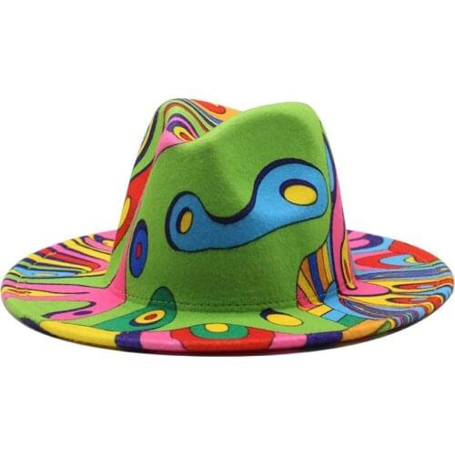 Graffiti Printing Fedoras Hat Womens Flat Brim No Belt Ladies Trendy Fashion Mens Felt Fedora Hats