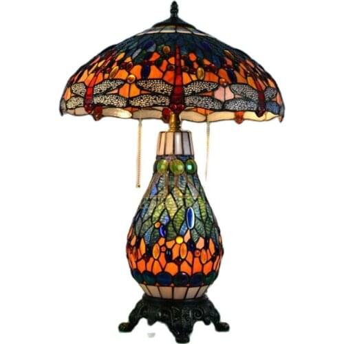 17" Luxurious Tiffany Dragonfly Glass Table Lamp for Foyer Bed Room Bar Apartment Classic Vintage Glass Reading Light 68cm 1179