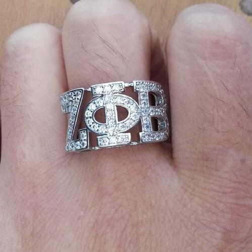 Topvekso Greece Greek Top quality Cubic zirconia ZPB custom 925 silver Sorority Zeta Phi Beta letter Finger Ring Jewelry